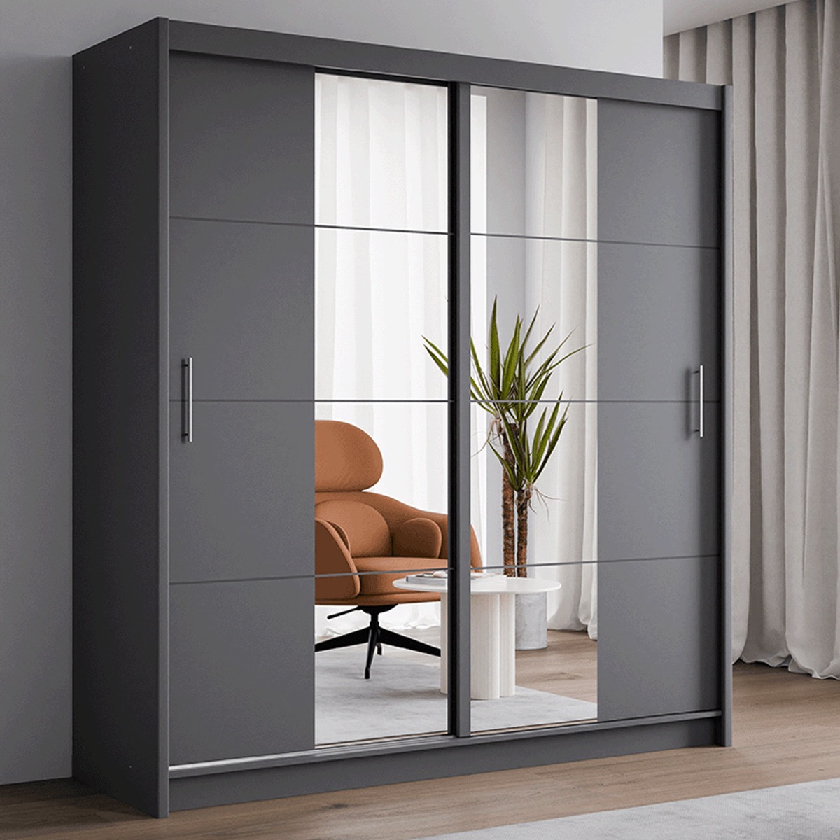 CHARNWOOD 2 Door Mirrored Sliding Wardrobe Graphite - 203cm