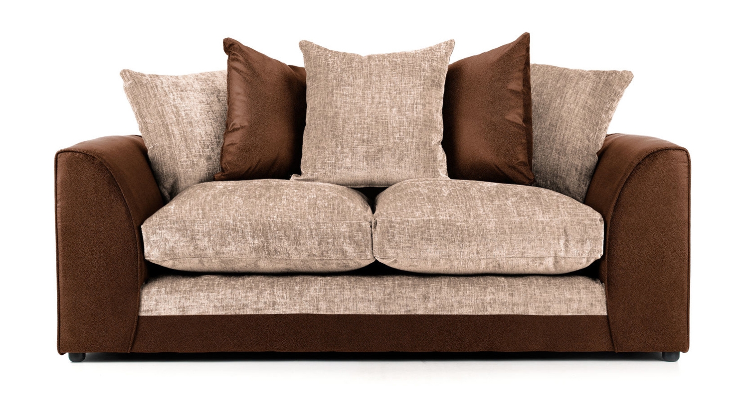 ARUBA Leather and Chenille Fabric 3 Seater Scatterback Sofa - Brown and Beige