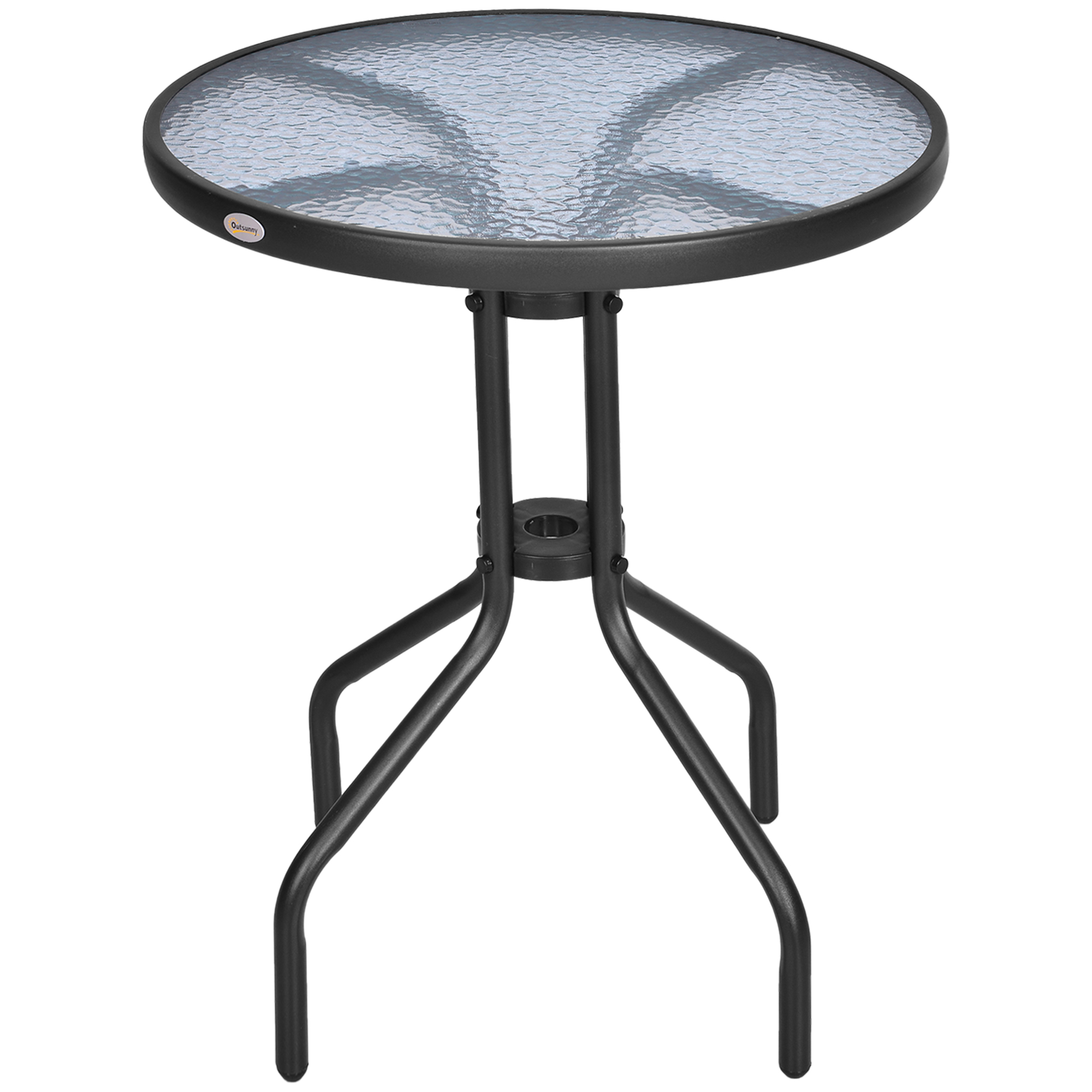 Round Metal Table, Garden Table Tempered Glass-Black