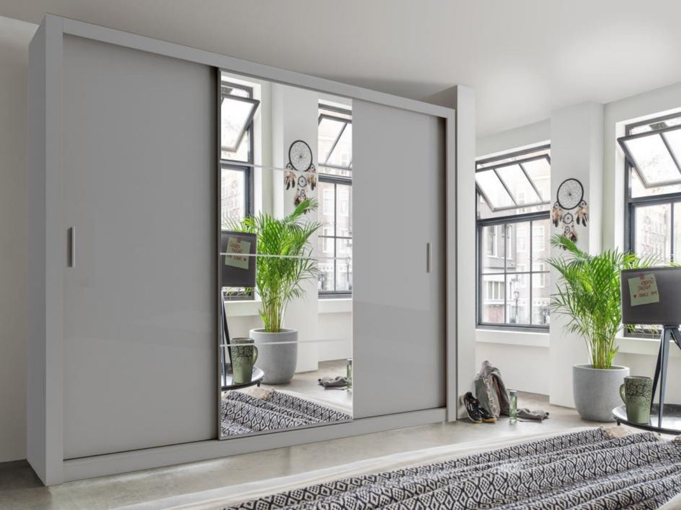 INNISFAIL 3 Door Mirrored Sliding Wardrobe Grey - 250cm