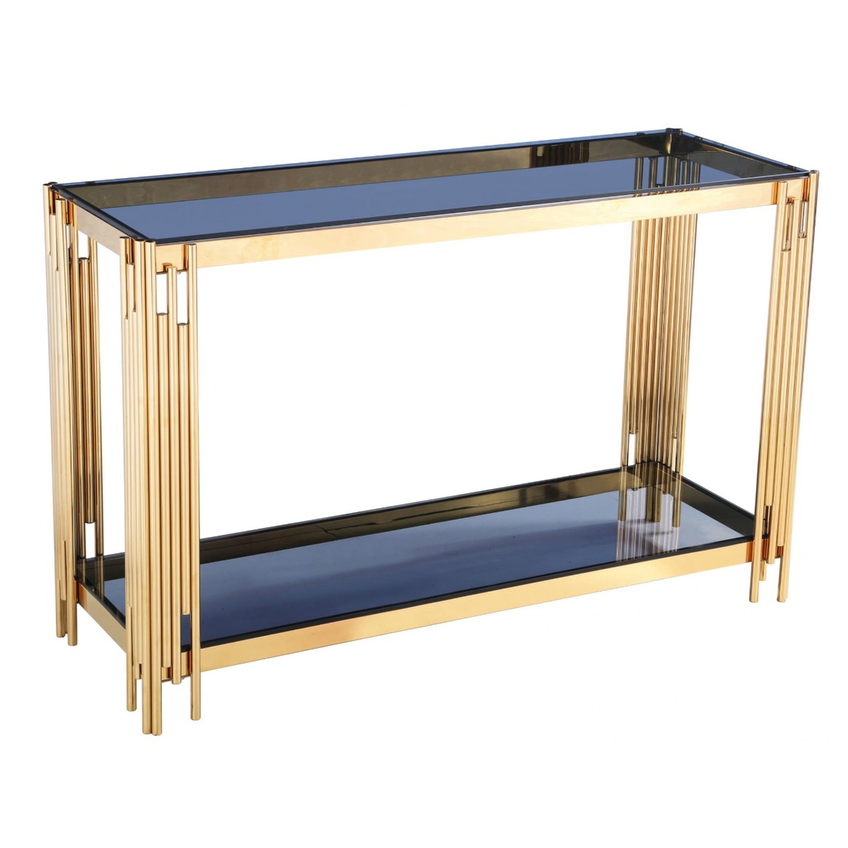 Corfe Gold Finish Frame Console Table with Grey Glass Top