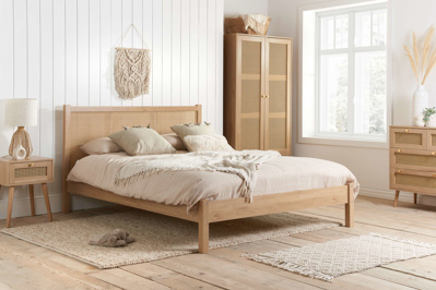 Croxley Large Rattan Headboard Design Oak Bed - Standard Double 4ft6
