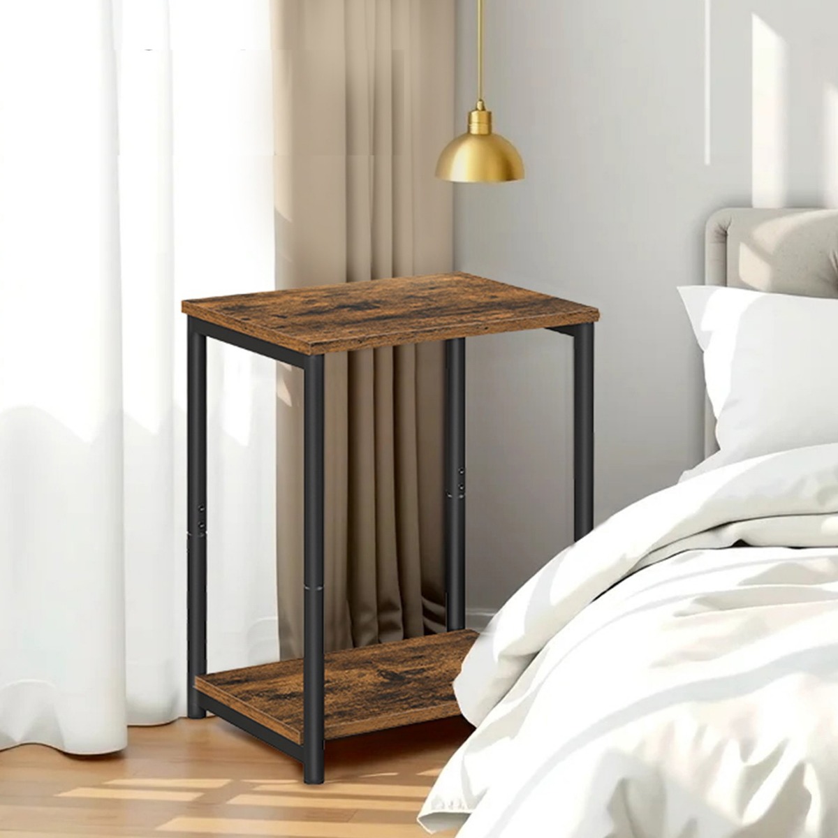 Side Table - VERRA Rustic Brown Small End Table Nightstand - Rustic Brown