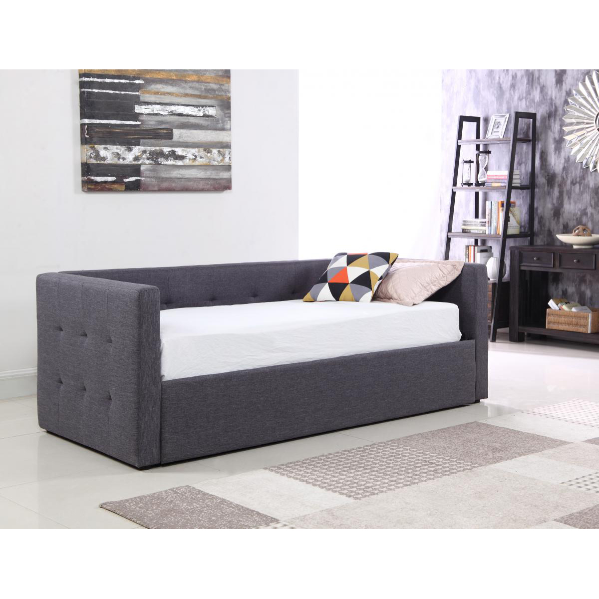 Bexhill Linen Fabric Day Bed Trundle in Grey Sofa Bed
