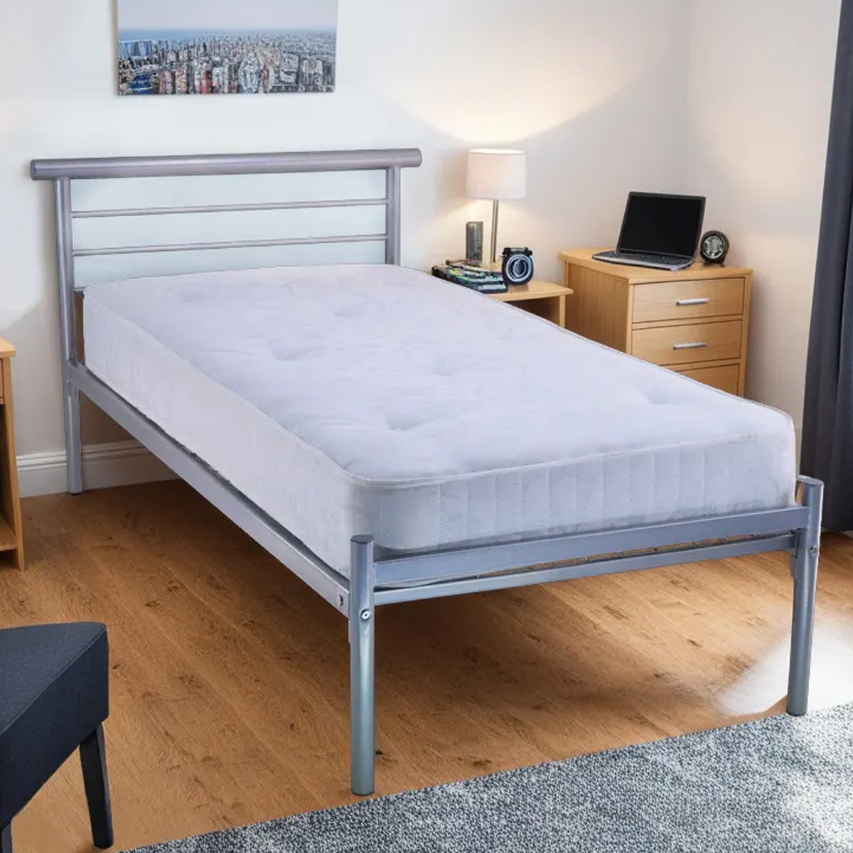 Contract Mesh Silver Metal Bed Frame - 3ft Single