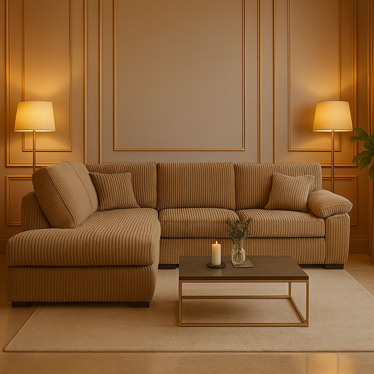 CORDURA Jumbo Cord Corner Sofa - L Shaped - Left Hand Facing - Fullback - Beige