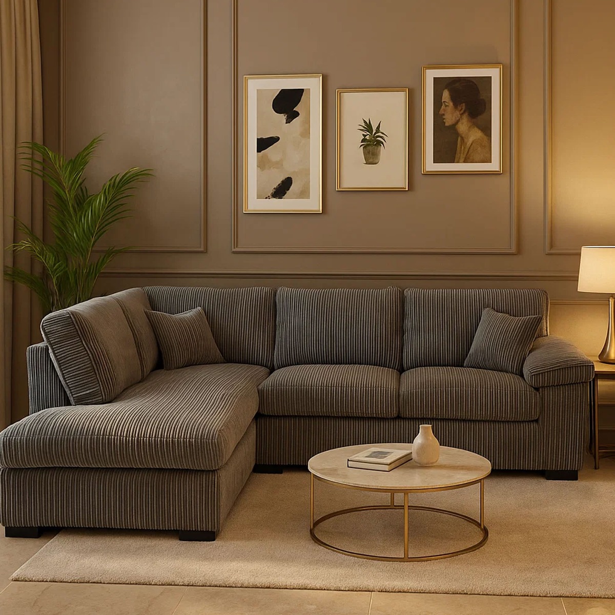 CORDURA Large Jumbo Cord Corner Sofa - L Shaped - Left Hand Facing - Fullback - Grey
