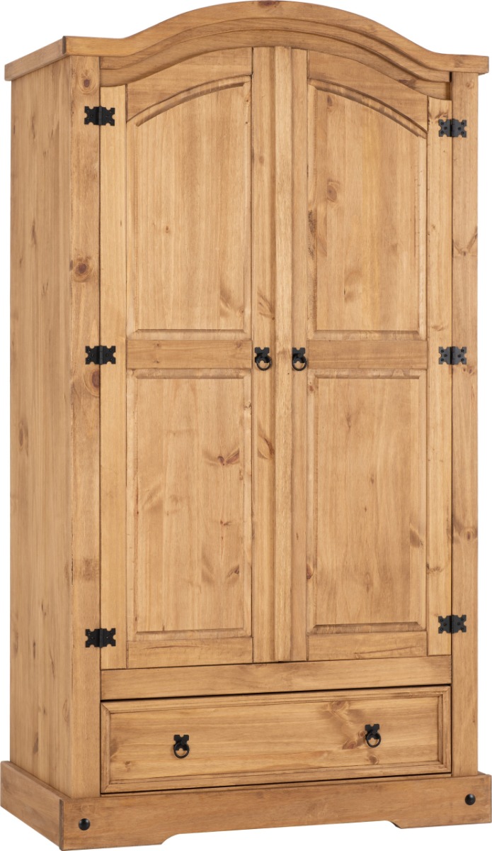 CLACTON 2 Door Wardrobe with 1 Drawer Pine Wood - 103.5cm