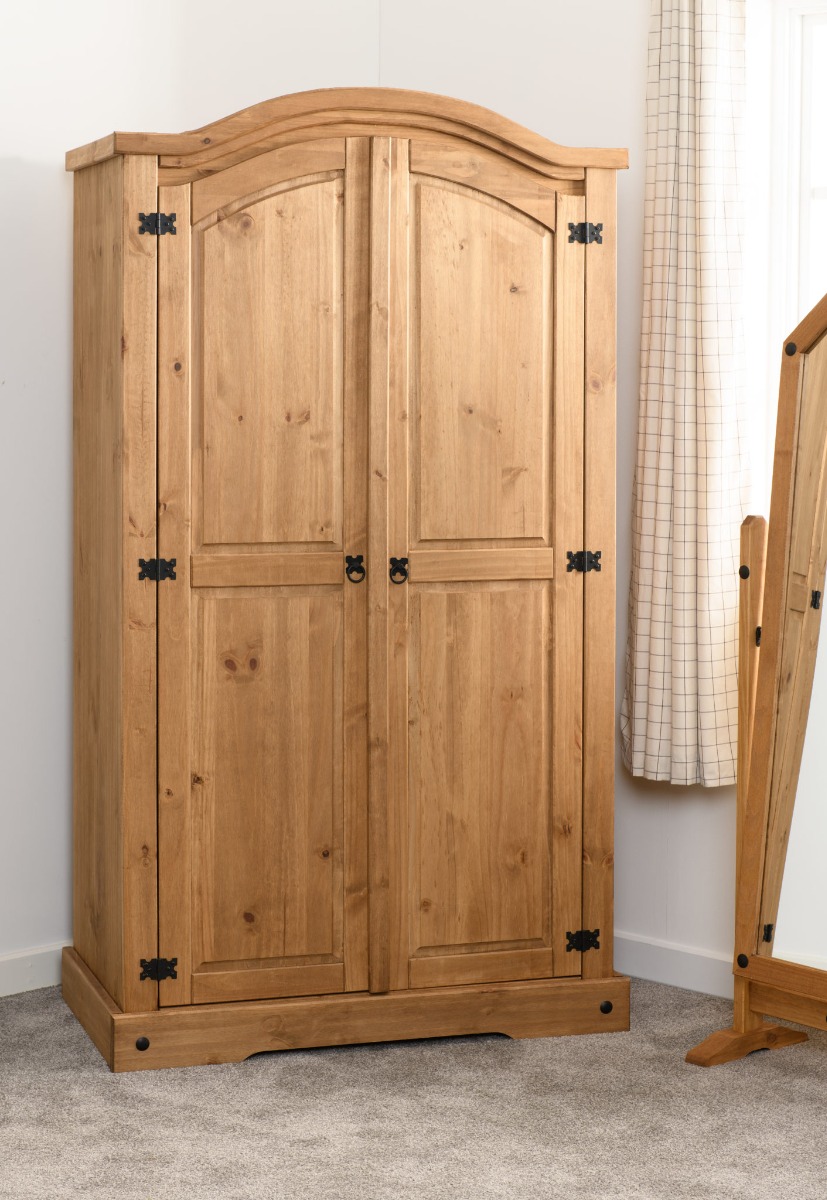 CLACTON 2 Door Wardrobe Pine Wood - 103.5cm
