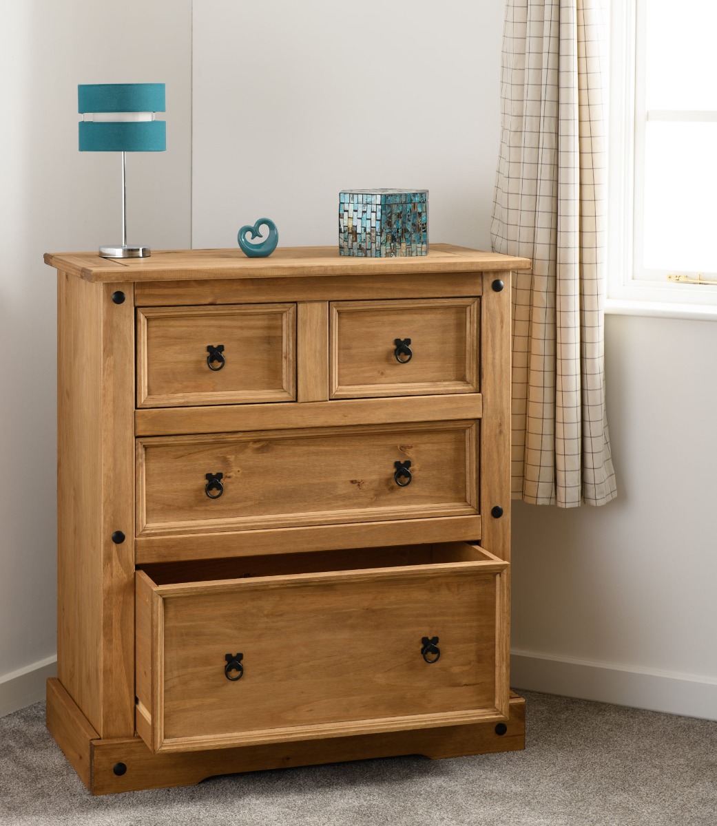 CLACTON I Pine Finish Chest of Drawers - Large-sized, 4 Drawers