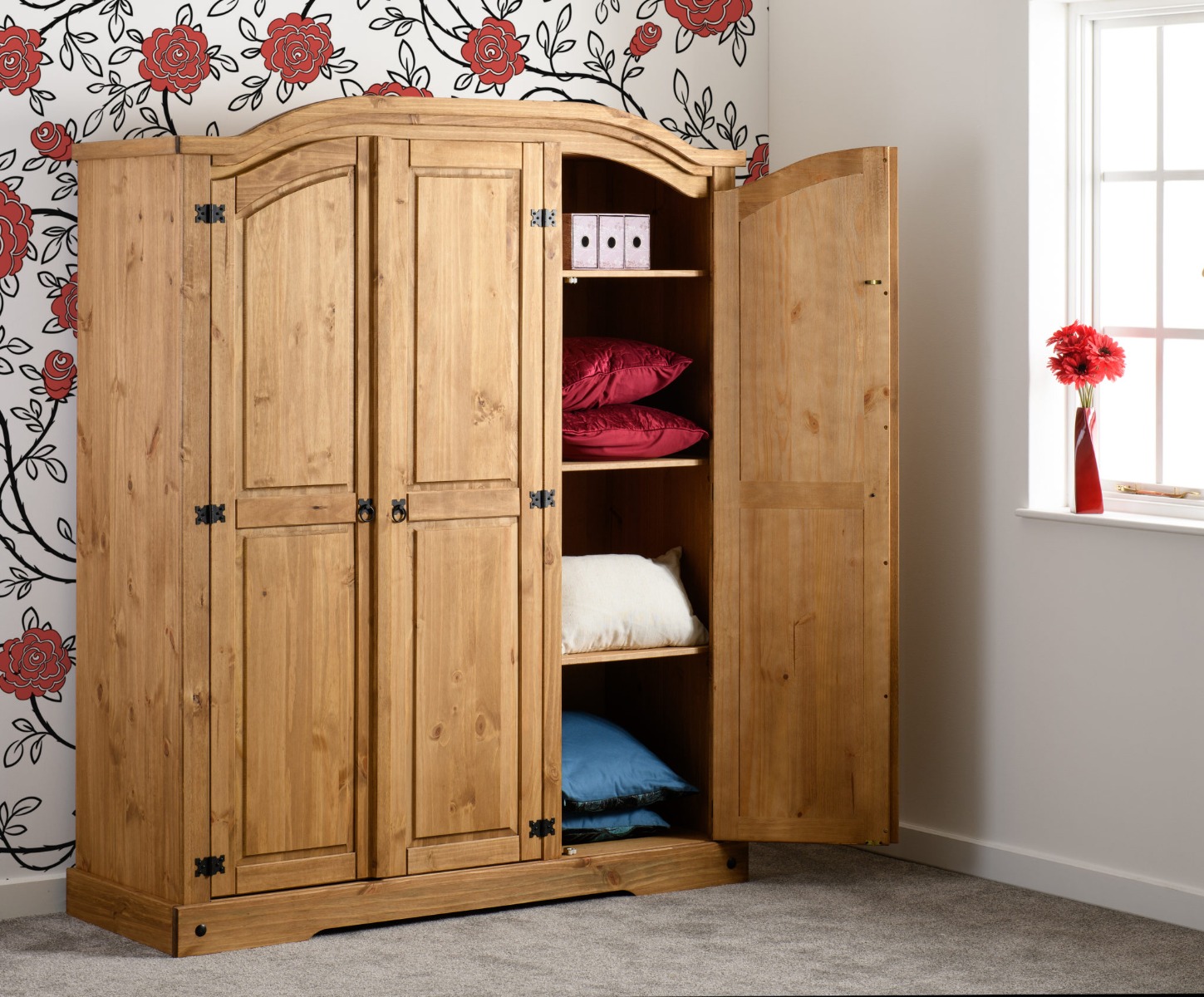 CLACTON 3 Door Wardrobe Pine Wood - 151.5cm