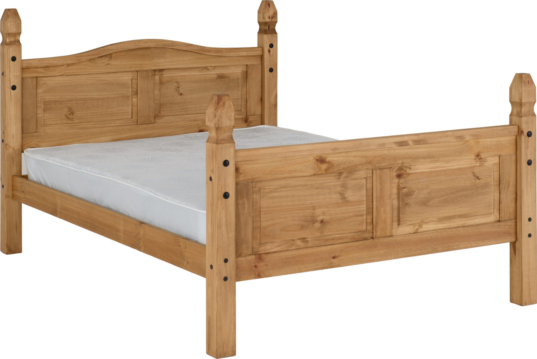 Corona 4ft6 Double Bed High Foot End - Distressed Waxed Pine