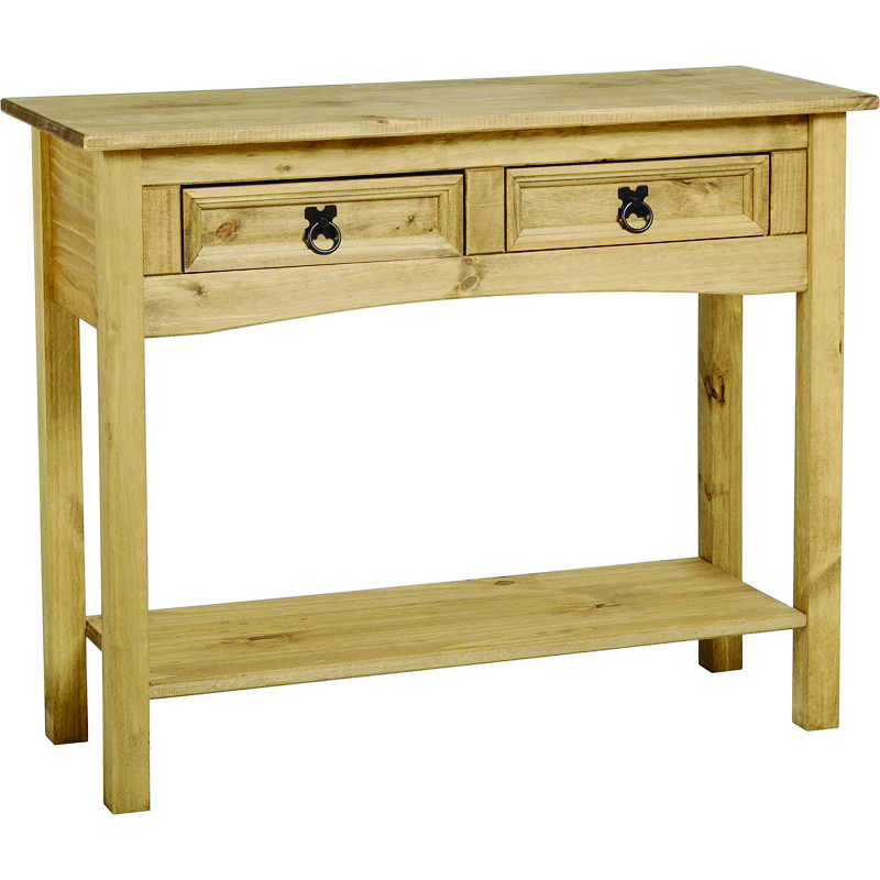 Waltham Distressed Solid Waxed Light Pine Console Table with 2 Drawers and Shelf - Natural