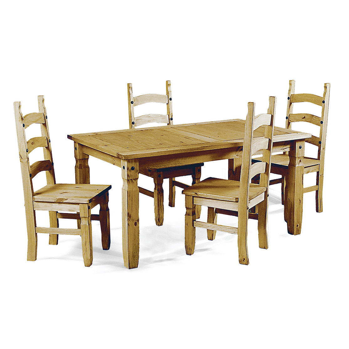 Waltham Distressed Solid Waxed Light Pine Dining Set with 4 Chairs - Natural