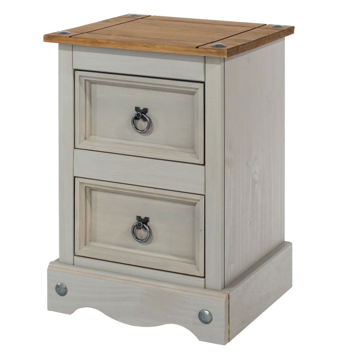Bedside Table - CORONA 2 Drawer Nightstand Grey 36cm