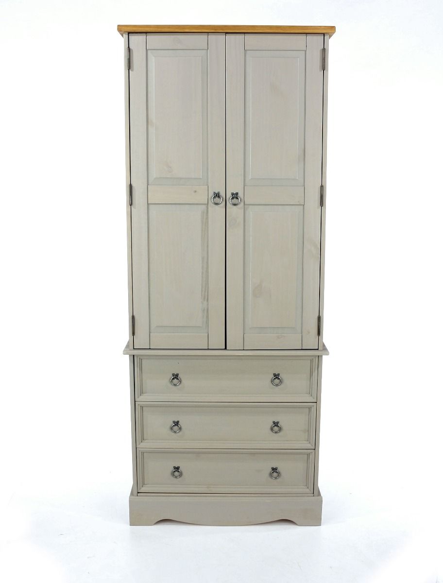 CECILIA 2 Door Wardrobe with 3 Drawers Grey - 76cm