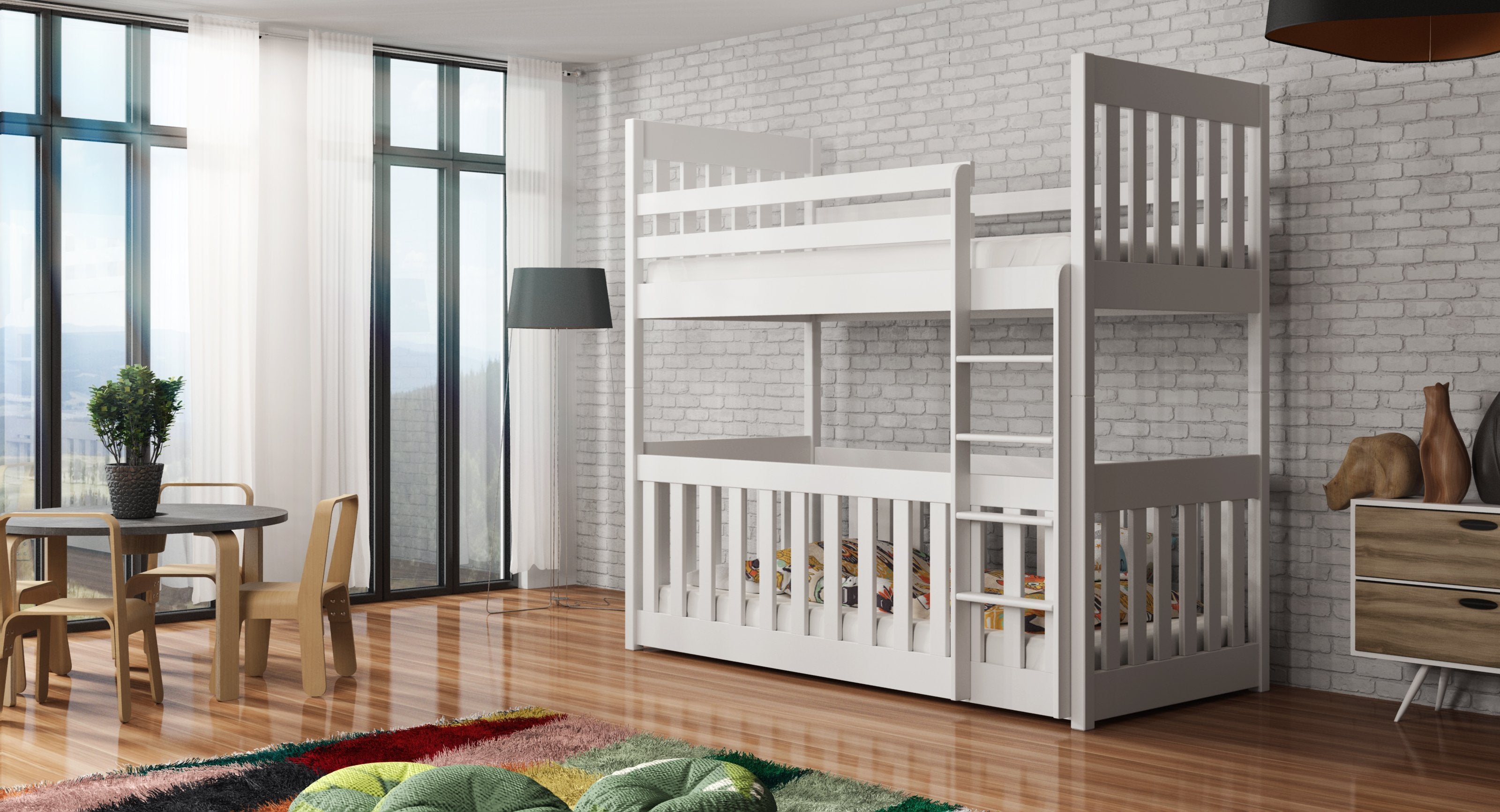 Kristofer Wooden Bunk Bed with Cot Bed and Foam Mattress - White