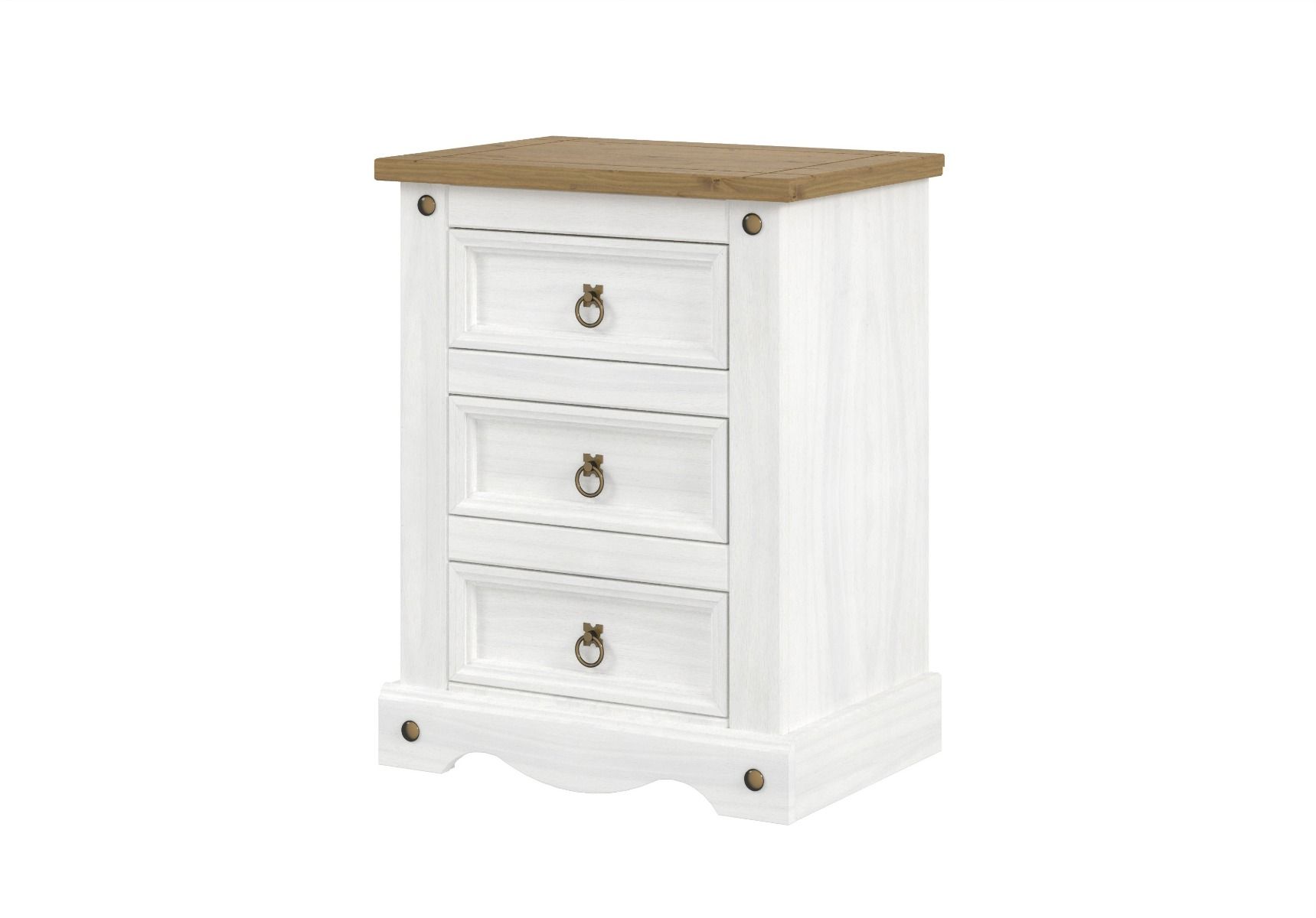Bedside Table - CORONA 3 Drawer Nightstand White 53cm