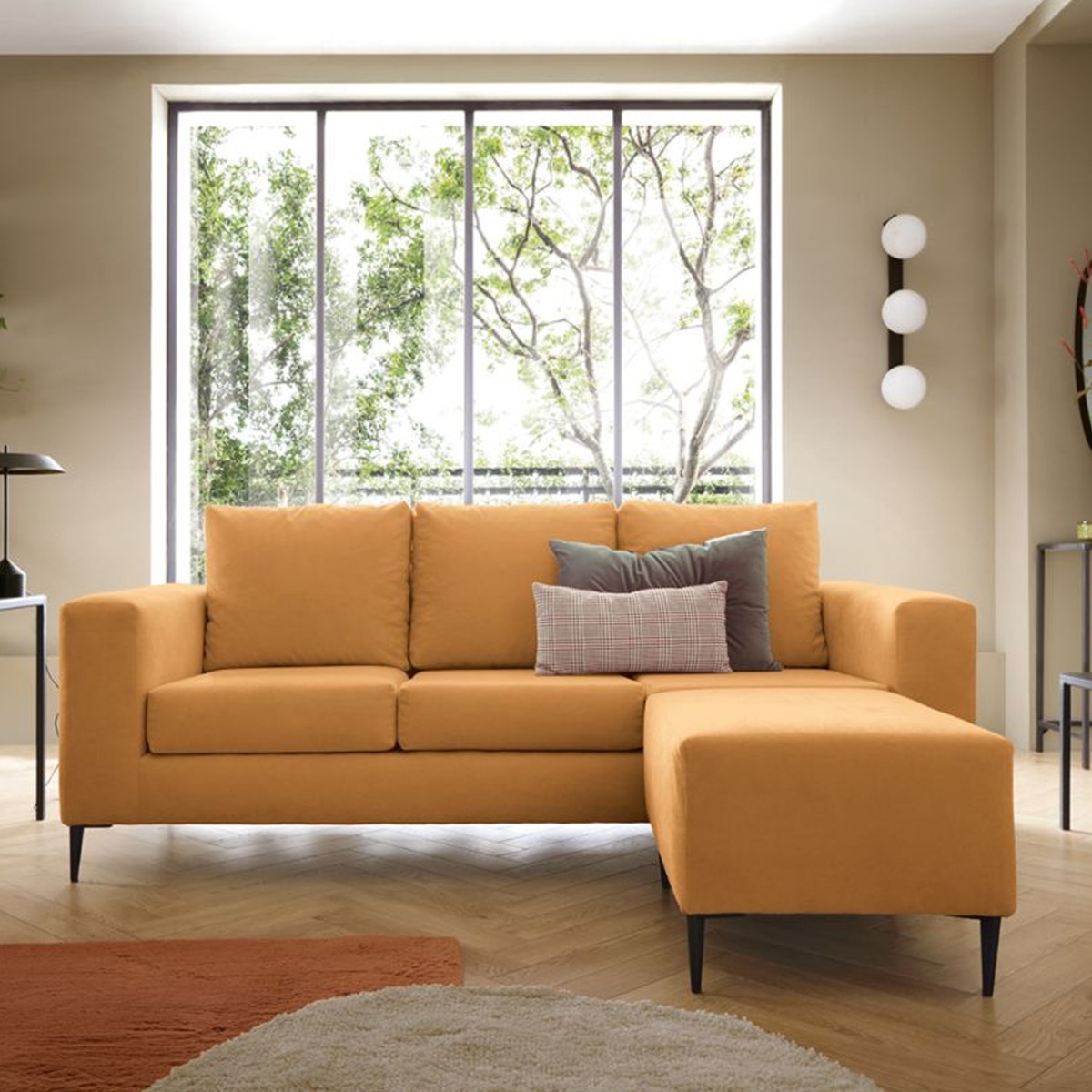 LINCOLN Linen 4 Seater L Shaped - Reversible Corner Sofa - Saffron