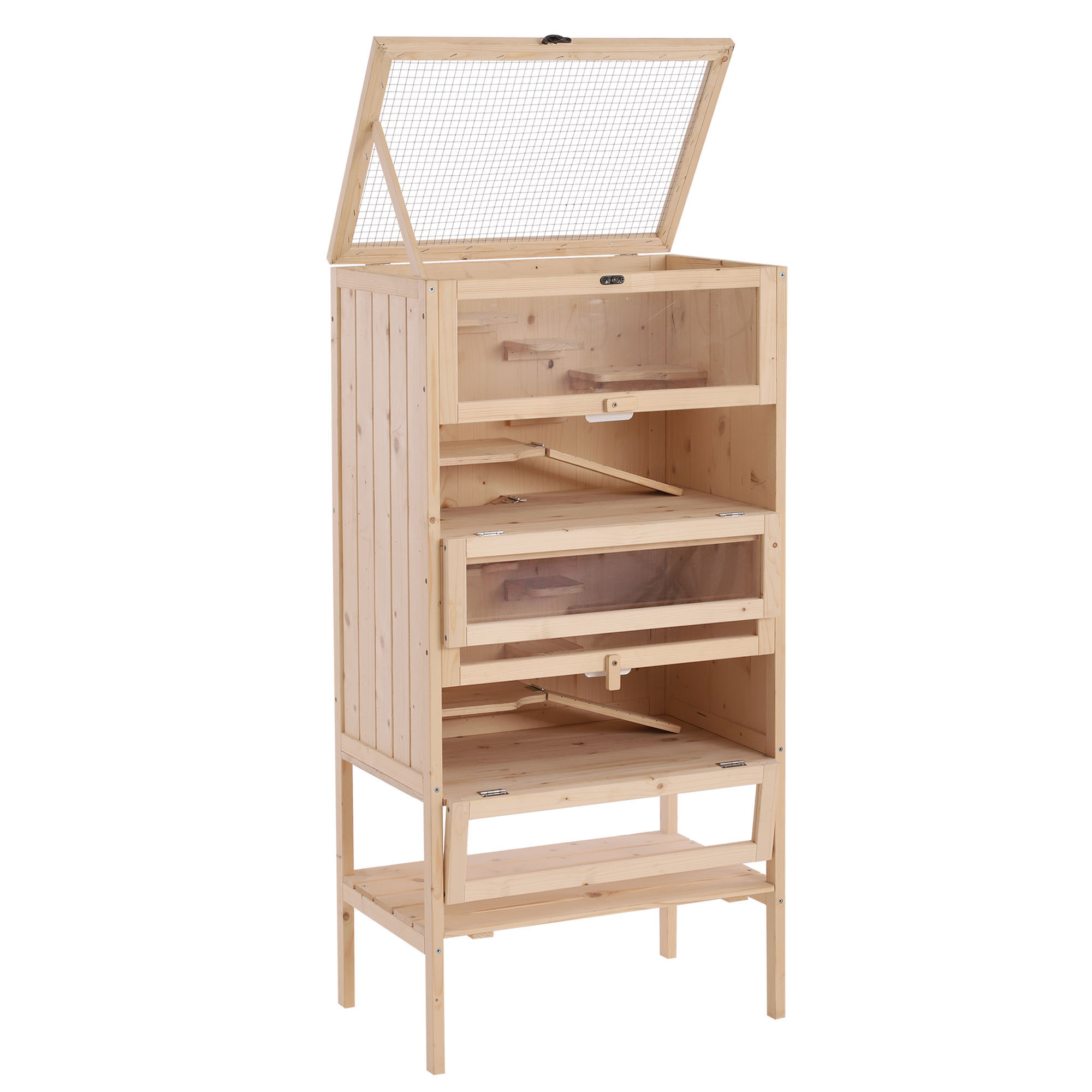 Hamster Cage Wooden Mouse Rodent Small Pet Animals 4 Layers Tall Bottom Storage Shelf Easy Clean