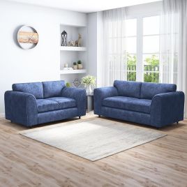 LORVANI Fabric 3 and 2 Seater Fullback Sofa Set - Midnight Blue
