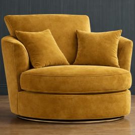 DELANO Plush Velvet Swivel Chair - Mustard