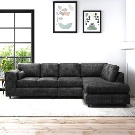 LORVANI Fabric Large 5 Seater L Shaped Fullback Corner Sofa - Dark Grey, Right Hand Facing