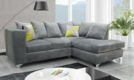 NEYMAR Plush Velvet 4 Seater L Shaped - Right Hand Facing Corner Sofa - Grey