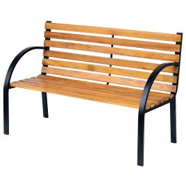 Wooden Garden Bench Park Chair 2 Seater Love Chair Outdoor Patio Porch Furniture w/ Sturdy Metal Frame