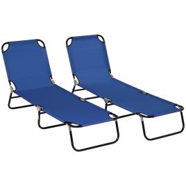 Folding Sun Loungers Set of 2, Outdoor Day Bed with Reclining Back, Steel Recliner Garden Chairs with Breathable Mesh for Beach, Patio, Black