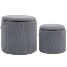 HERON Set of Two Corduroy Storage Ottomans - Grey