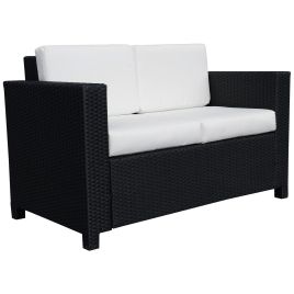 SUNVISTA 2 Seater Garden Furniture, Rattan Sofa with Soft Padded Cushion and Armrests, Wicker Garden Loveseat for Patio, Black
