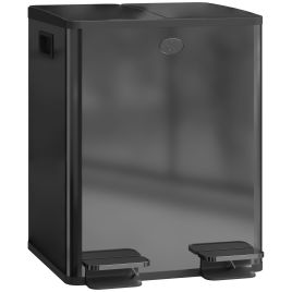 HERON 40L Dual Compartment Stainless Steel Bin, with Deodoriser Holders - Black