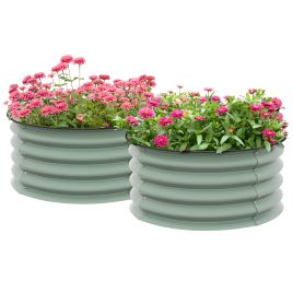 Set of 2 Raised Garden Bed, Metal Planter Box with Safety Edging, Easy-to-assemble Stock Tank, Green