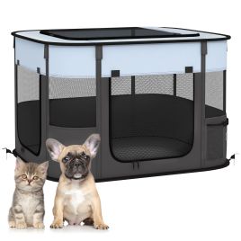Shelley Oxford Fabric Foldable Dog Pen with Storage Bag 45H x 74L x 60Wcm - Grey