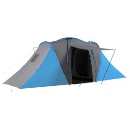 Large Camping Tent Tunnel Tent with 2 Bedroom and Living Area, 2000mm Waterproof, Portable with Bag for 4-6 Man, Blue