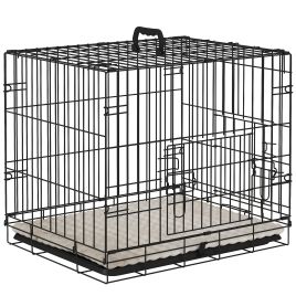 PAWSTER Foldable Dog Crate with Two Doors with Tray, Soft Cushion, for Extra Small Dogs, 60 x 40 x 50, Black
