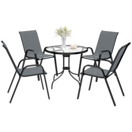 SUNVISTA Five-Piece Steel Patio Set, with Glass-Top Table - Dark Grey