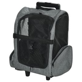 Pet Travel Backpack Bag Cat Puppy Dog Carrier w/ Trolley and Telescopic Handle Portable Stroller Wheel Luggage Bag, Grey