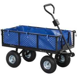SUNVISTA 114L Steel Frame Garden Cart Trolley - Blue