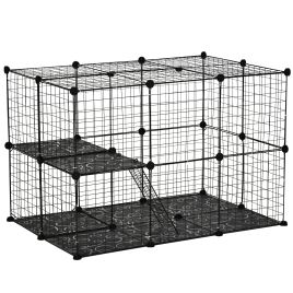 Pet Playpen DIY Small Animal Cage Enclosure Metal Wire Fence 39 Panels with 3 Doors 2 Ramps for Kitten Bunny Chinchilla Pet Mink Black by