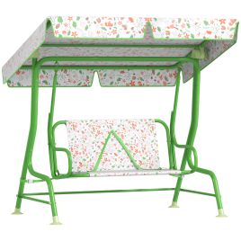 AIVAGO Kids Garden Swing Chair with Adjustable Canopy, Safety Belt, 2 Seater Hammock Swing Bench for Patio, Porch, Green