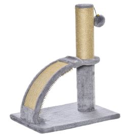 Cat Tree Tower Climbing Activity Center Kitten Furniture with Jute Post Scratching Massage Board Hanging Ball with Bell 34 x 24 x 43cm Grey
