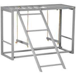 Chicken Activity Play with Swing Set for 3-4 Birds, Wooden Chicken Coop, Grey