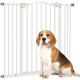 Metal Pet Safety Gate Dog Gate Folding Fence, White