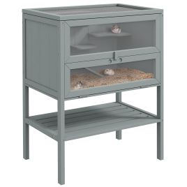 Shelley Wooden Hamster Cage 3 Tier House with Storage Shelf Openable Top - Grey