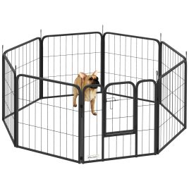 PAWSTER 8 Panels Heavy Duty Dog Playpen with Door Indoor Outdoor, for Small Dogs, 60cm High