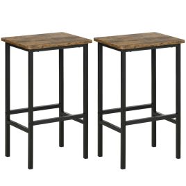 Industrial Bar Stools, Set of 2 Kitchen Breakfast Bar Chairs with Footrest, Counter Height Island Stools for Dining Area Home Pub Rustic Brown