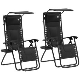 SUNVISTA Zero Gravity Lounger Chair Set of 2, Folding Reclining Patio Chair with Shade Cover, Padded Seat, Cup Holder, Black