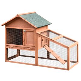 Small Animal Two-Level Fir Wood Hutch w/ Slide Out Tray Red/Brown